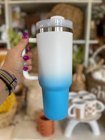 40oz Insulated Tumblers with Handle || Blue Ombre