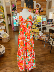 Holly Tropical Floral Dress || Peach Multi