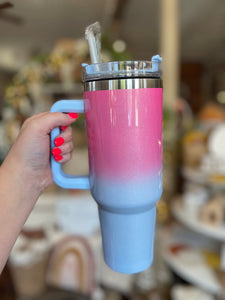 40oz Insulated Tumblers with Handle || Pink/Light Blue