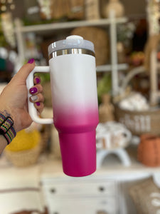 40oz Insulated Tumblers with Handle || Pink Ombre