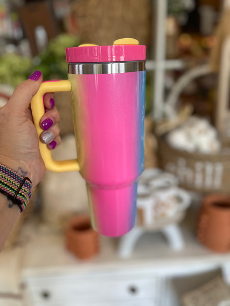 40oz Insulated Tumblers with Handle || Fairyland Pink