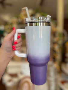 40oz Insulated Tumblers with Handle || White/Purple