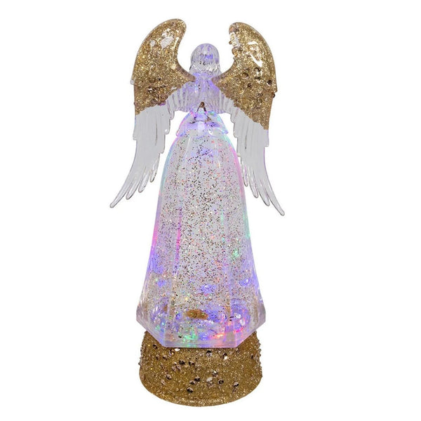 10.24" Lighted Angel with Gold Glitter Base