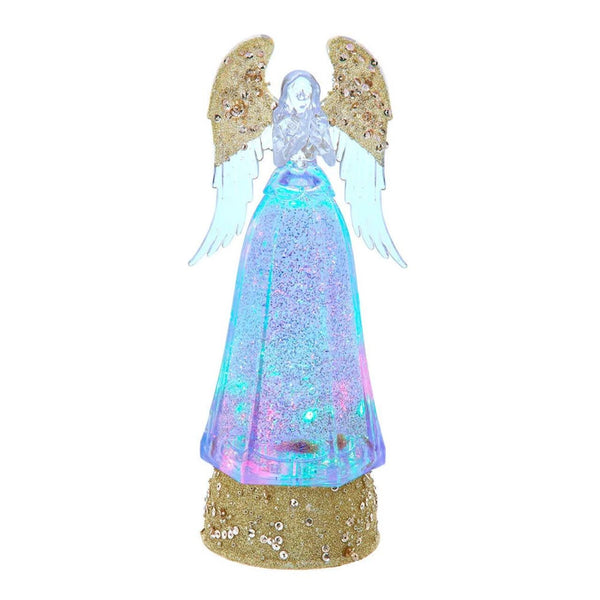 10.24" Lighted Angel with Gold Glitter Base