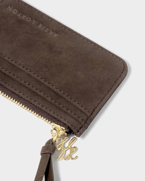 Katie Loxton || Gift Boxed Coin & Card Holder - Chocolate Suedette