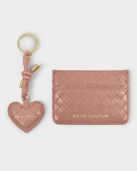 Katie Loxton || Gift Boxed Woven Keychain & Card Holder Set - Nude Pink
