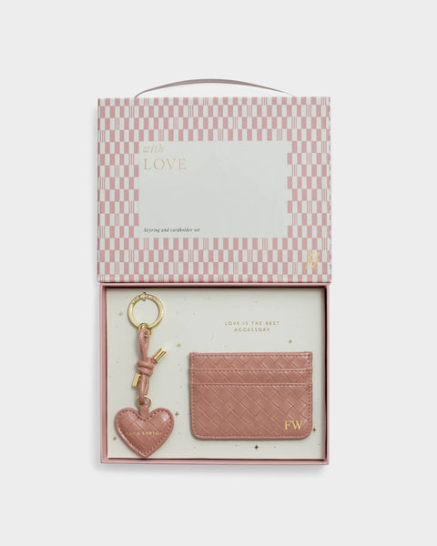 Katie Loxton || Gift Boxed Woven Keychain & Card Holder Set - Nude Pink