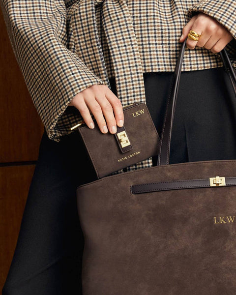 Katie Loxton || Orin Twist Lock Wallet - Bitter Chocolate Suedette