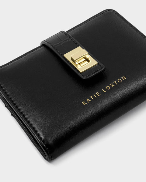 Katie Loxton || Orin Twist Lock Wallet - Black Croc