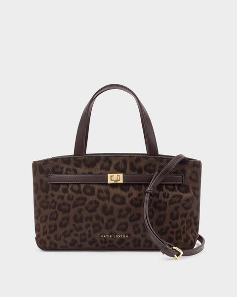 Katie Loxton || Orin Top Handle Crossbody Bag - Chocolate Leopard