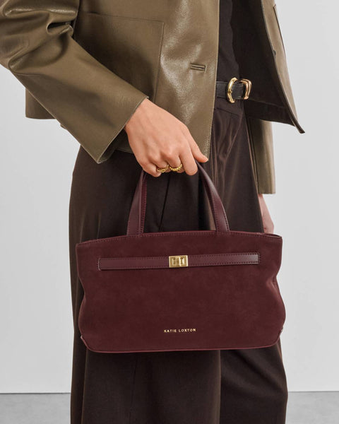 Katie Loxton || Orin Top Handle Crossbody Bag - Cherry Suedette