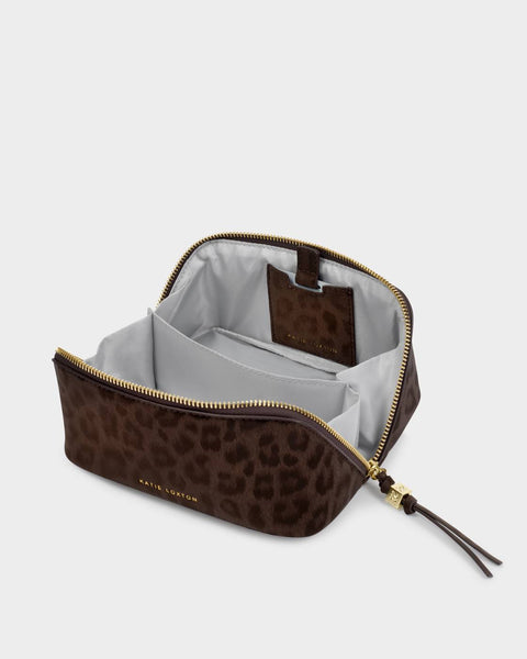 Katie Loxton || Fold-Out Mirror Make Up Bag - Chocolate Leopard
