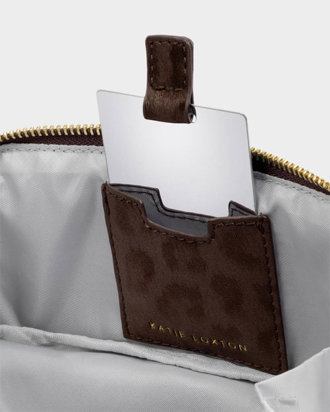 Katie Loxton || Fold-Out Mirror Make Up Bag - Chocolate Leopard