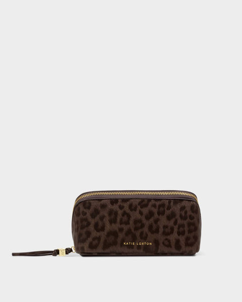 Katie Loxton || Fold-Out Mirror Make Up Bag - Chocolate Leopard