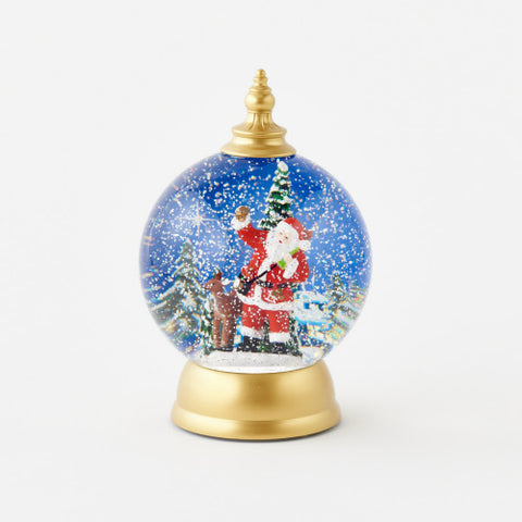Swirly Glitter Santa w/Deer Water Globe