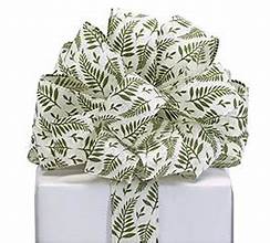 WHITE RIBBON WITH GREEN LEAVES 1.5"X20YD