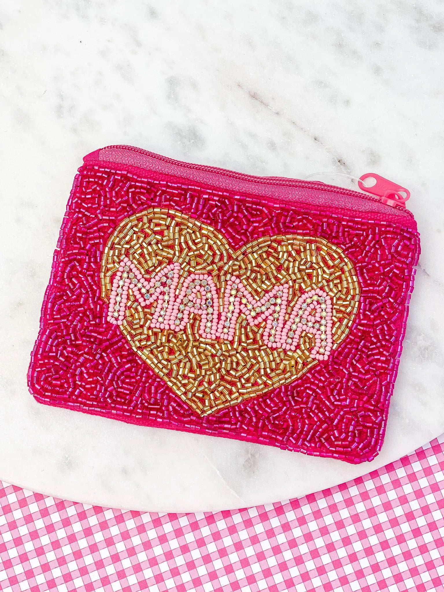 Mama Beaded Zip Pouch
