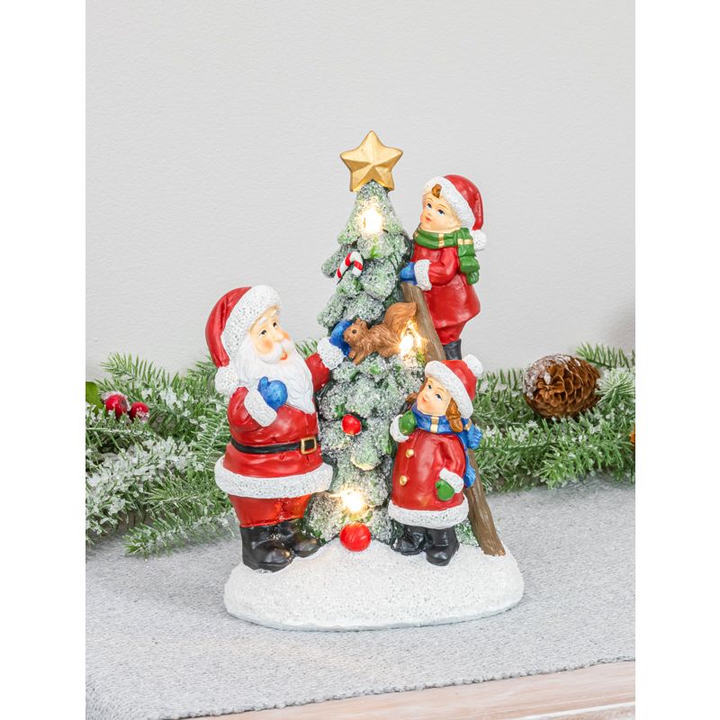 Santa with Kids Tabletop Light Up Figurine