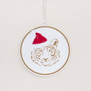 Galvanized Tiger Santa Hat Ornament
