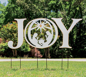 Yard Stake Joy With Mary, Joseph, Jesus