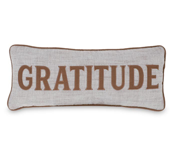 Gratitude Pillow with Plaid Backing