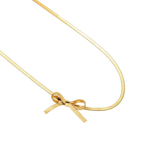 Bow Herringbone Necklace 18K gold filled