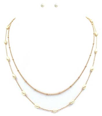 Gold Chain with Pearl Accents Layered 16"-18" Necklace