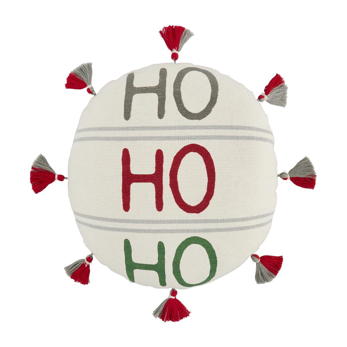Ho Ho Ho Round Pillow with Tassels