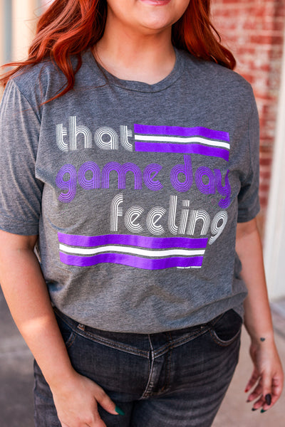 That Game Day Feeling Tee | Gray + Purple