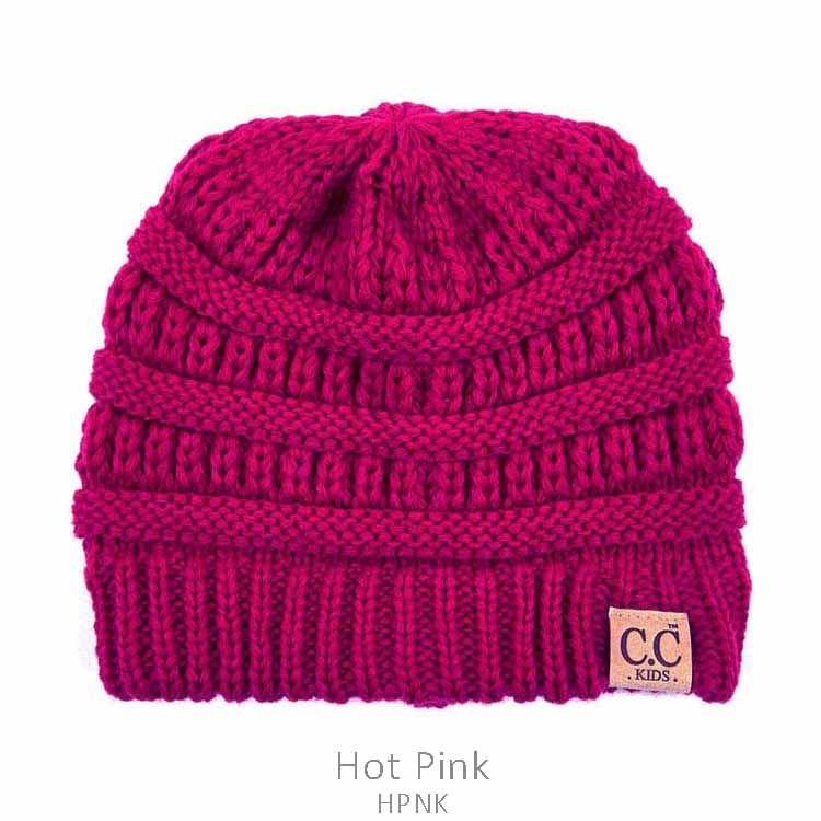Kids CC Knitted Beanie ||  Hot Pink