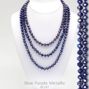 60" Bead Necklace || Blue Purple Metallic