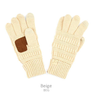 Kids CC Knitted Touchscreen Gloves ||  Beige