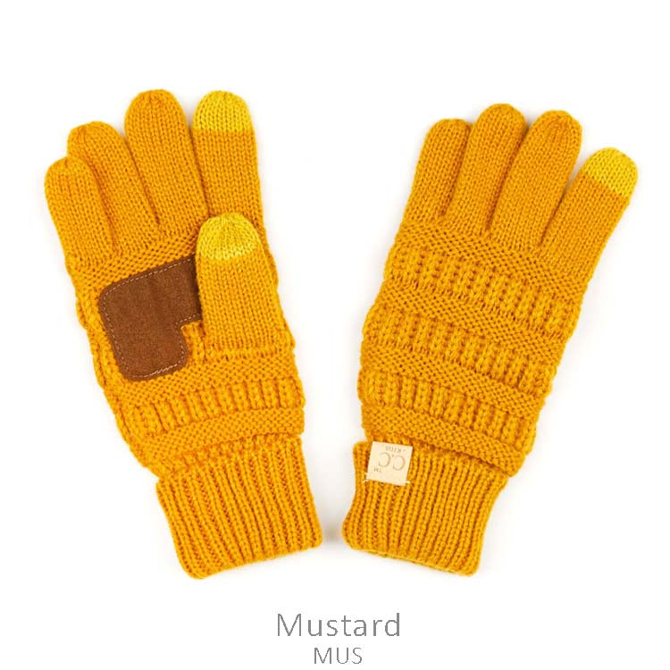 Kids CC Knitted Touchscreen Gloves ||  Mustard