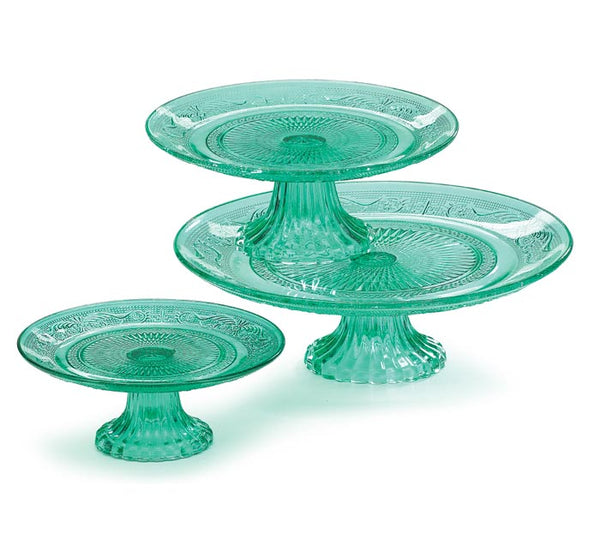 Mint Green Glass Cake Pedestal in 3 Sizes