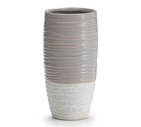 Gray / White Rippled Porcelain Vase || Large 10"