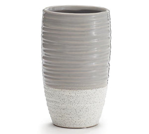 Gray / White Rippled Porcelain Vase || Small 8"