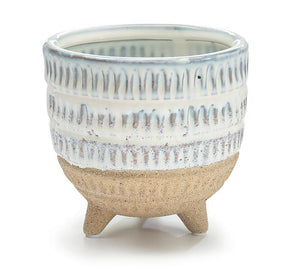 Footed White and Tan Textured Planter