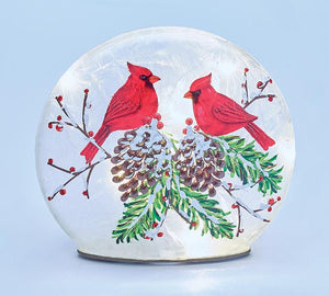 Light Up Frosted Dome with Cardinals