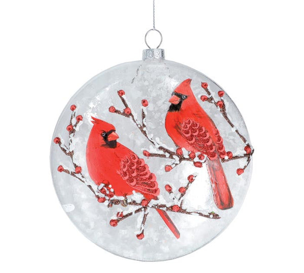 Two Red Cardinals Flat Glass Ornament