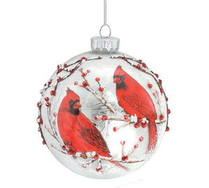 Two Red Cardinals Glass Globe Ornament