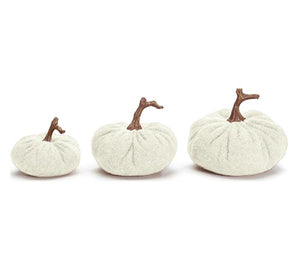 Wool Pumpkins with Stems in Soft Cream