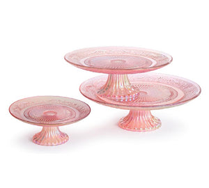 Iridescent Pink Glass Cake Pedestal || 3 Sizes