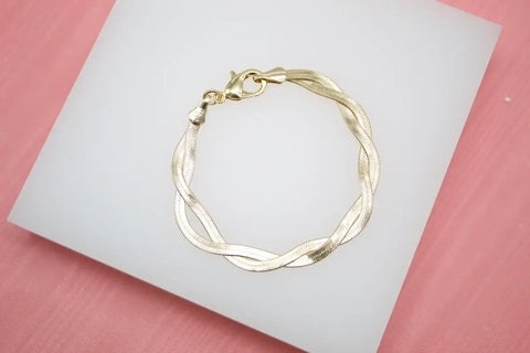 18K Gold Filled Double Twisted Herringbone Bracelet || 3mm