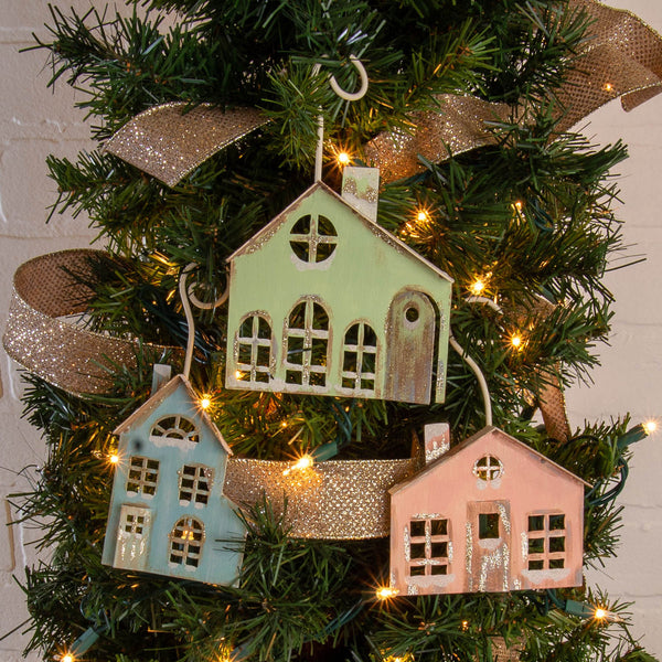 Pastel Christmas Village Ornaments