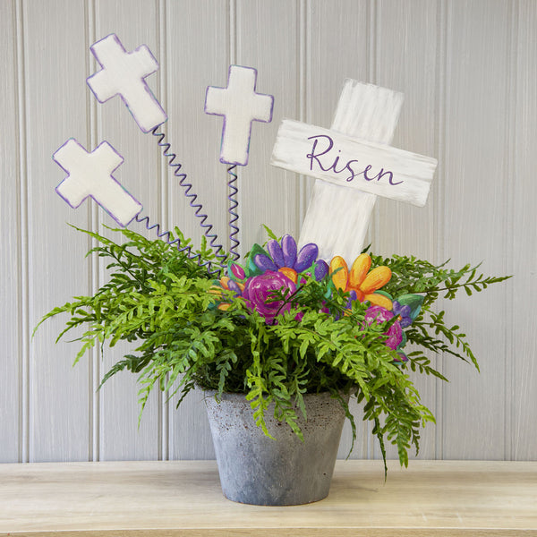 Artful Risen Cross & Flowers Stake
