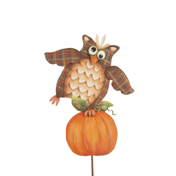 Plaid Owl on Pumpkin Stake