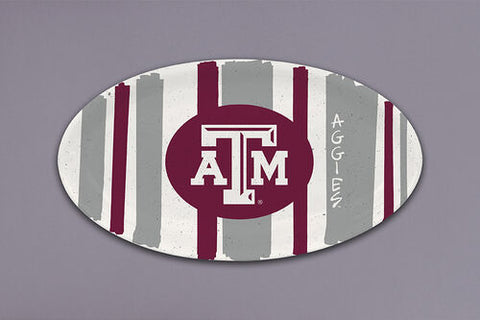 TX A&M || 12" Oval Maroon + Gray Striped Platter