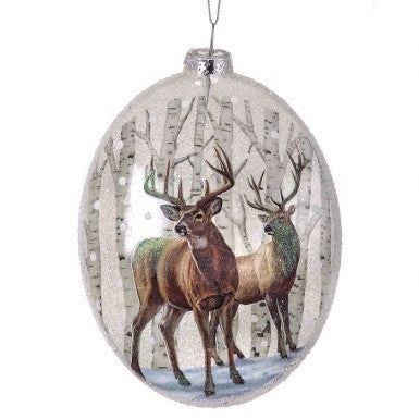 5.5" Deer in Snow Glass Disc Oval Ornament