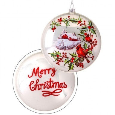 5" Country Cardinals Glass Disc Ornament