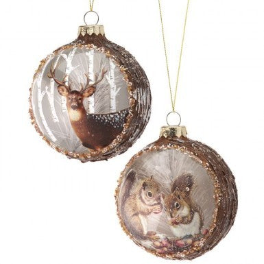 4" Deer / Squirrel Scene Glass Ball Ornament